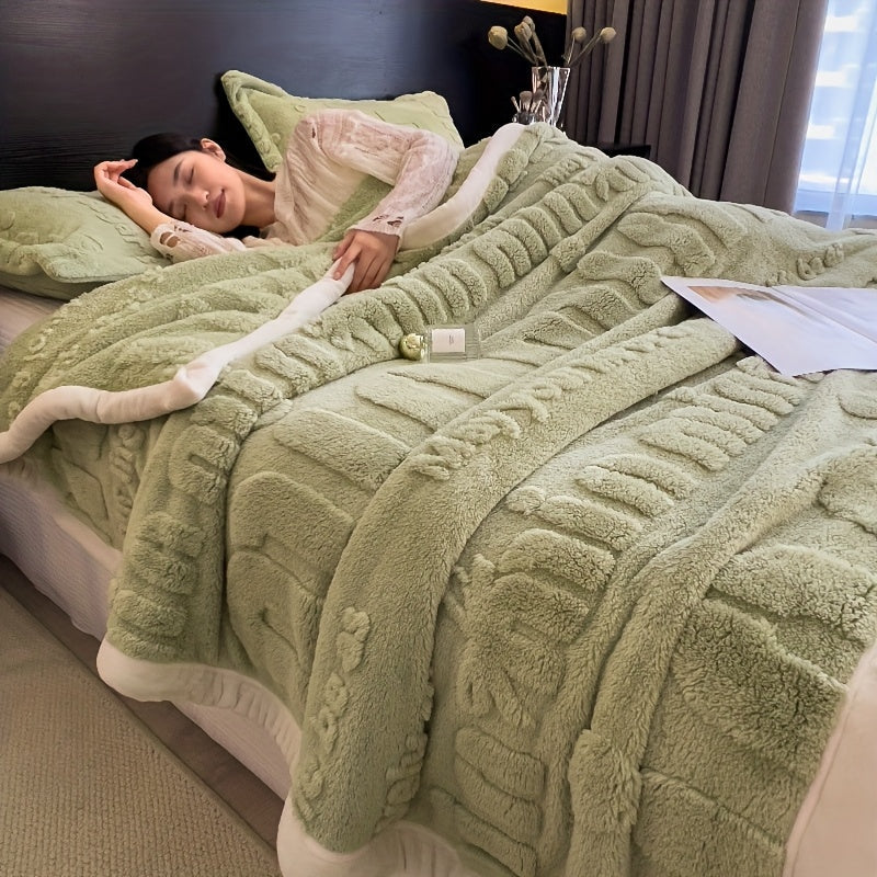Bohemian Style Winter Plush Fleece Blanket Embossed Velvet Flannel Thick Bedspread
