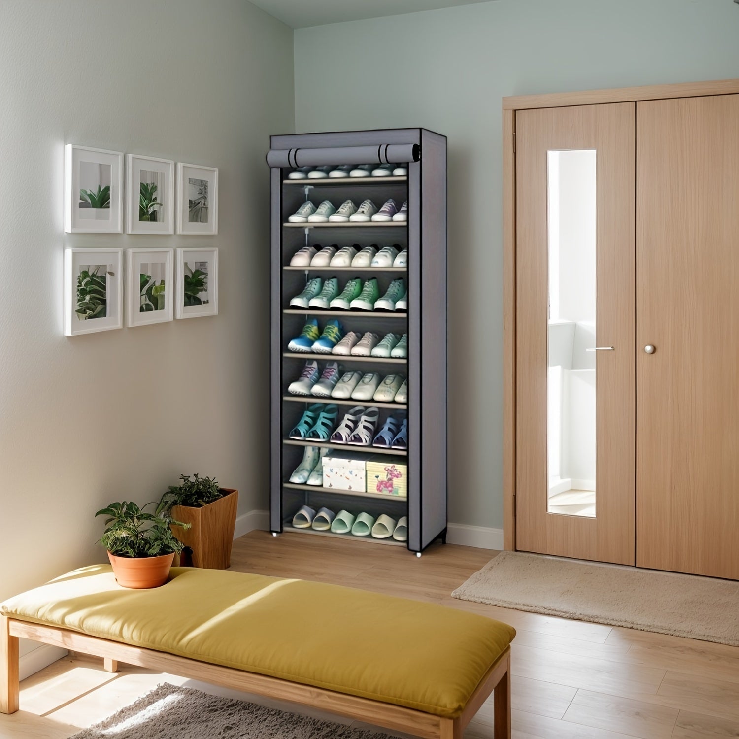 10-Tier Shoe Rack with Dustproof Cover, Space-Saving Storage for Entryway or Dorm