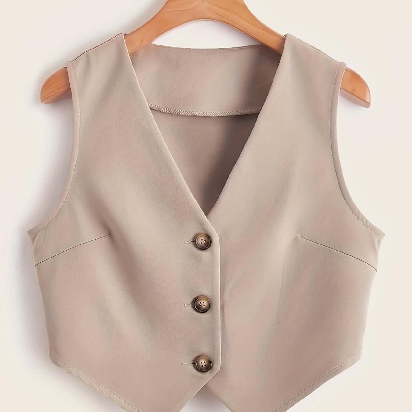 Women's Sleeveless V-Neck Button Front Vest for Workwear in Solid Polyester