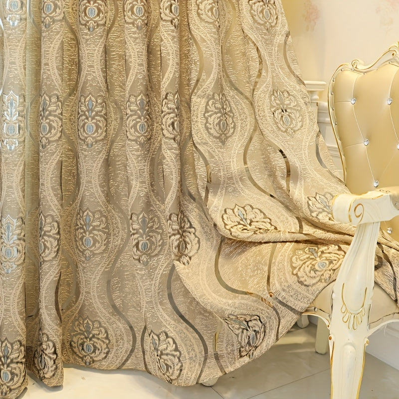 Golden Jacquard Window Curtain for Living Room Bedroom Balcony 70 Inches