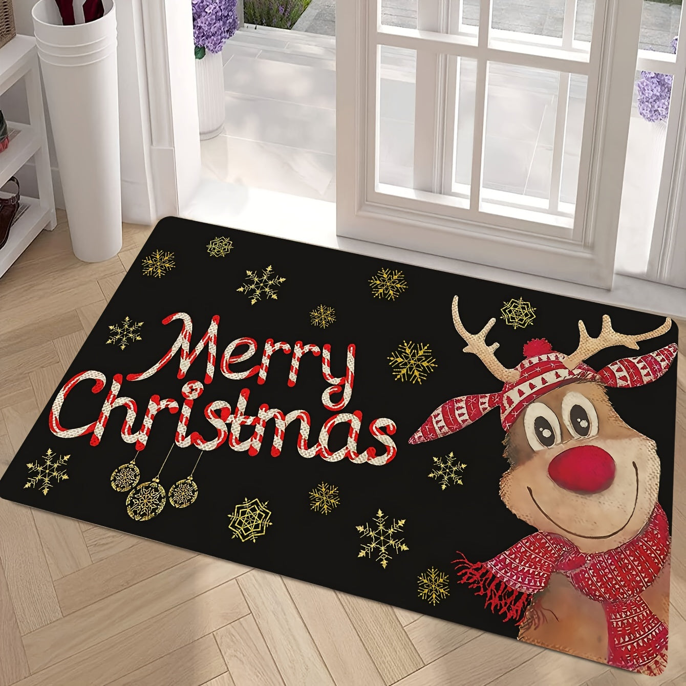 Reindeer Christmas Doormat Indoor Outdoor Welcome Mat Stain-Resistant Polyester