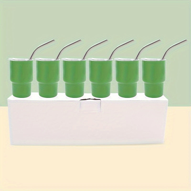 6-Piece Stainless Steel Shot Glasses Set with Lids and Straws for Bars and Home