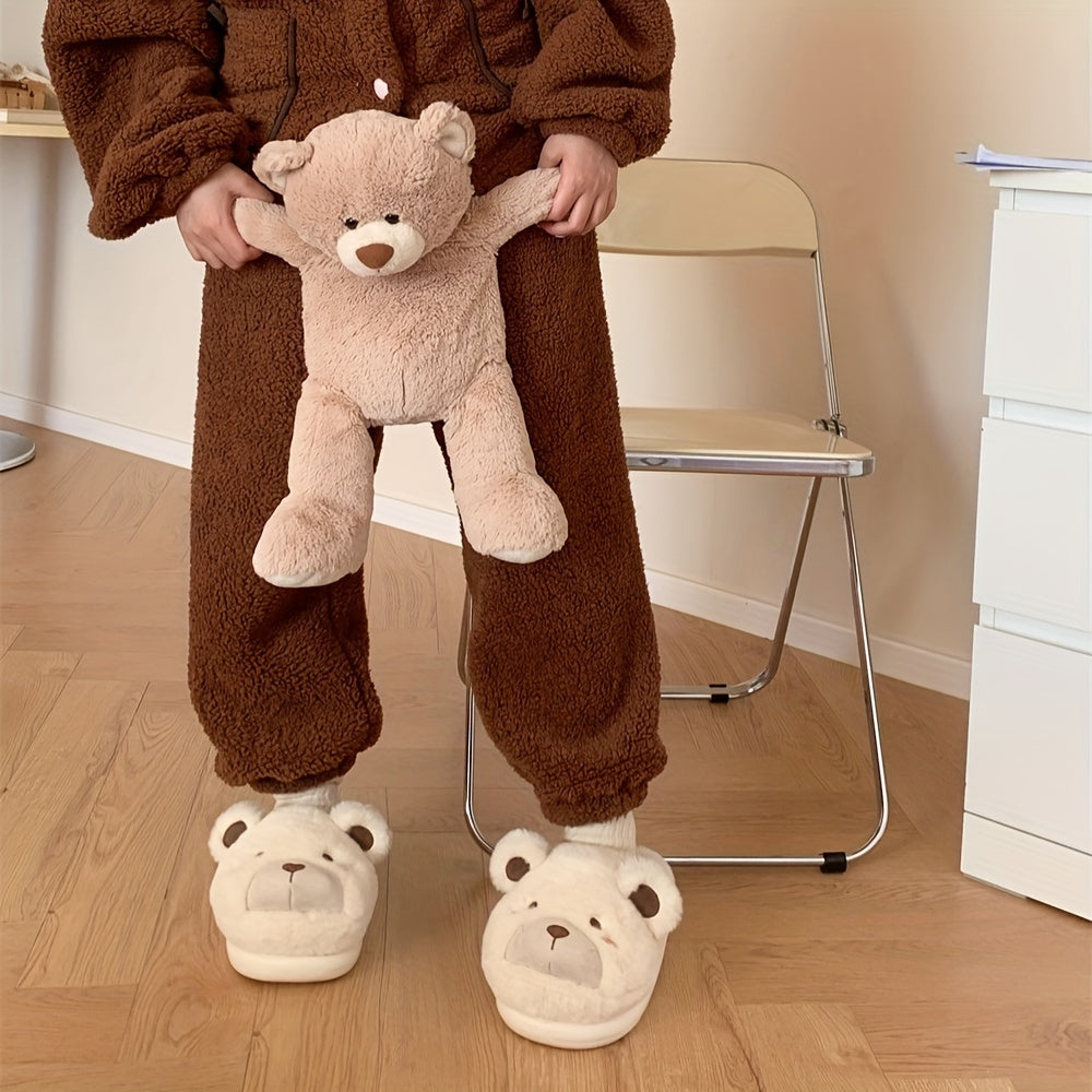 Зимние плюшевые тапочки-мишка для женщин и мужчин, теплые домашние тапки для холодной погоды