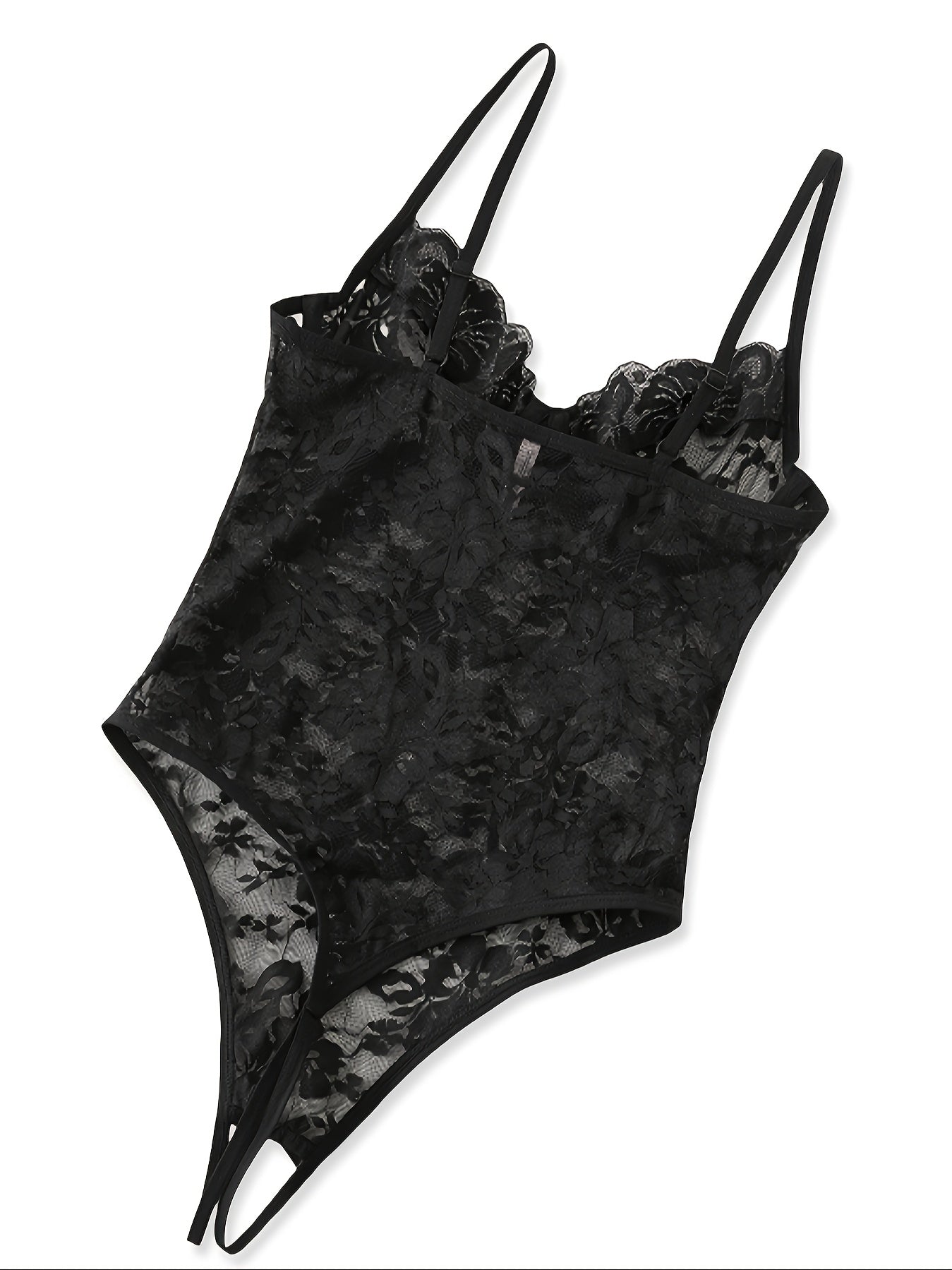Women's Black Lace Teddy Bodysuit with Underwire Support and Adjustable Straps