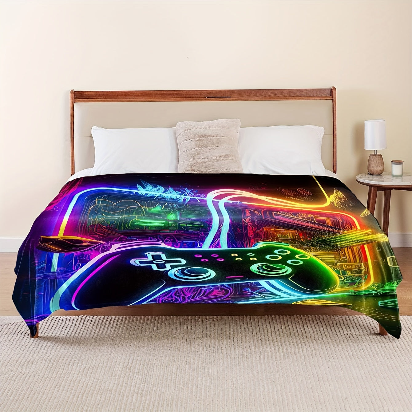 Flannel Throw Blanket with Game Controller Design for Couch Bed Camping and Gift