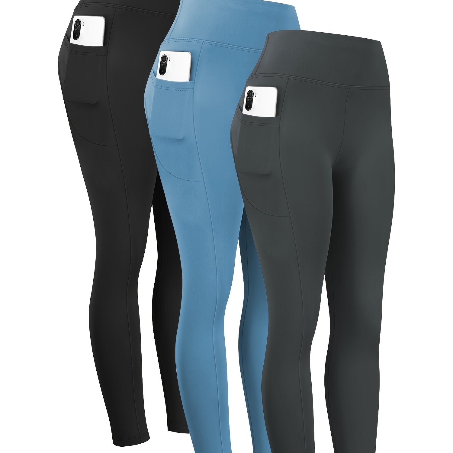 Women High Waist Tummy Control Yoga Leggings with Pockets Black 9/10 Length