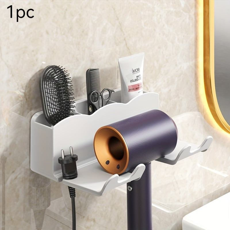 Wall-Mounted Hair Dryer Holder No-Drill Space-Saving Bathroom Storage
