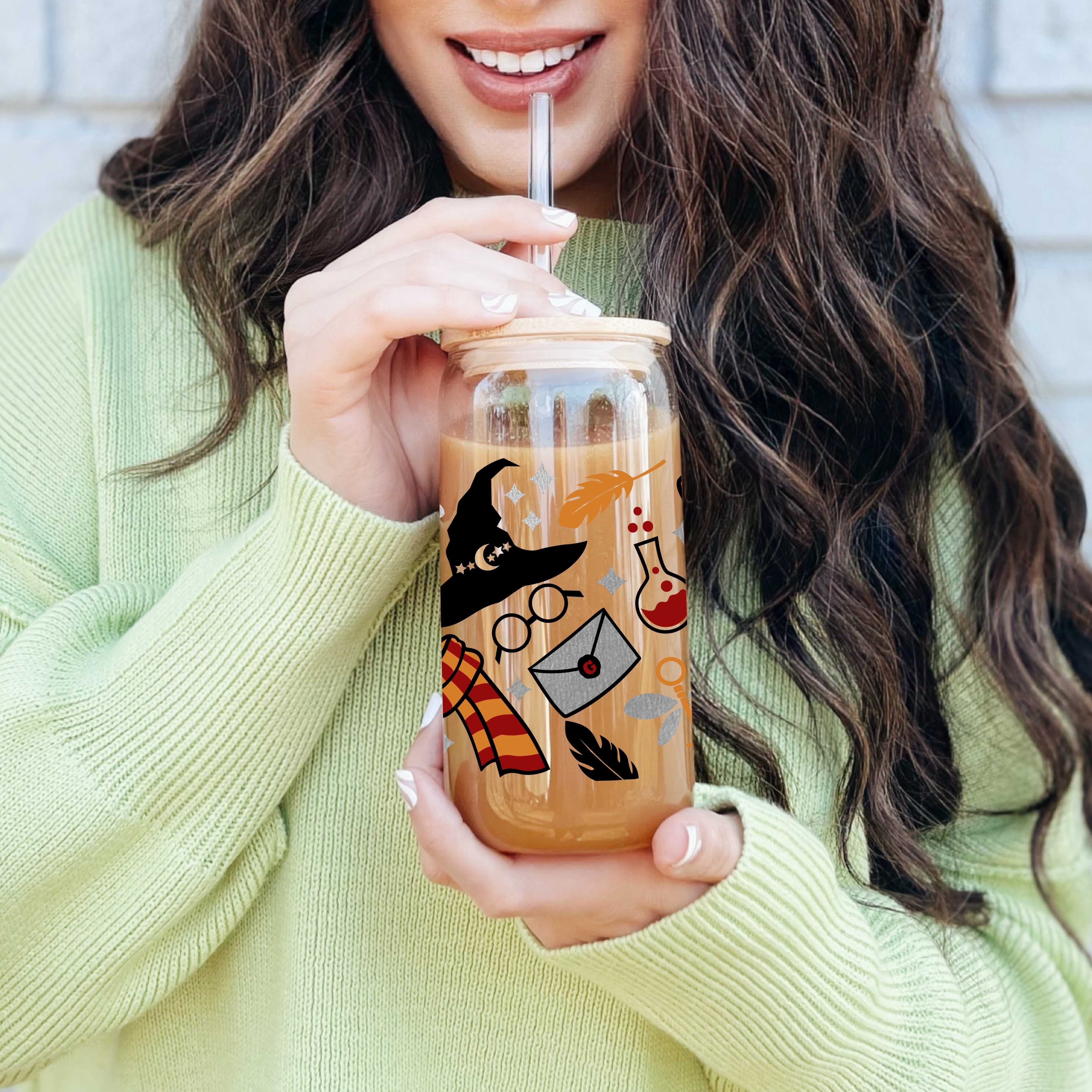 16oz Reusable Glass Cup with Straw and Lid for Beverages