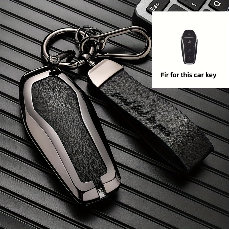 Men Women Leather Key Case and Keychain, Compact, Durable, Black