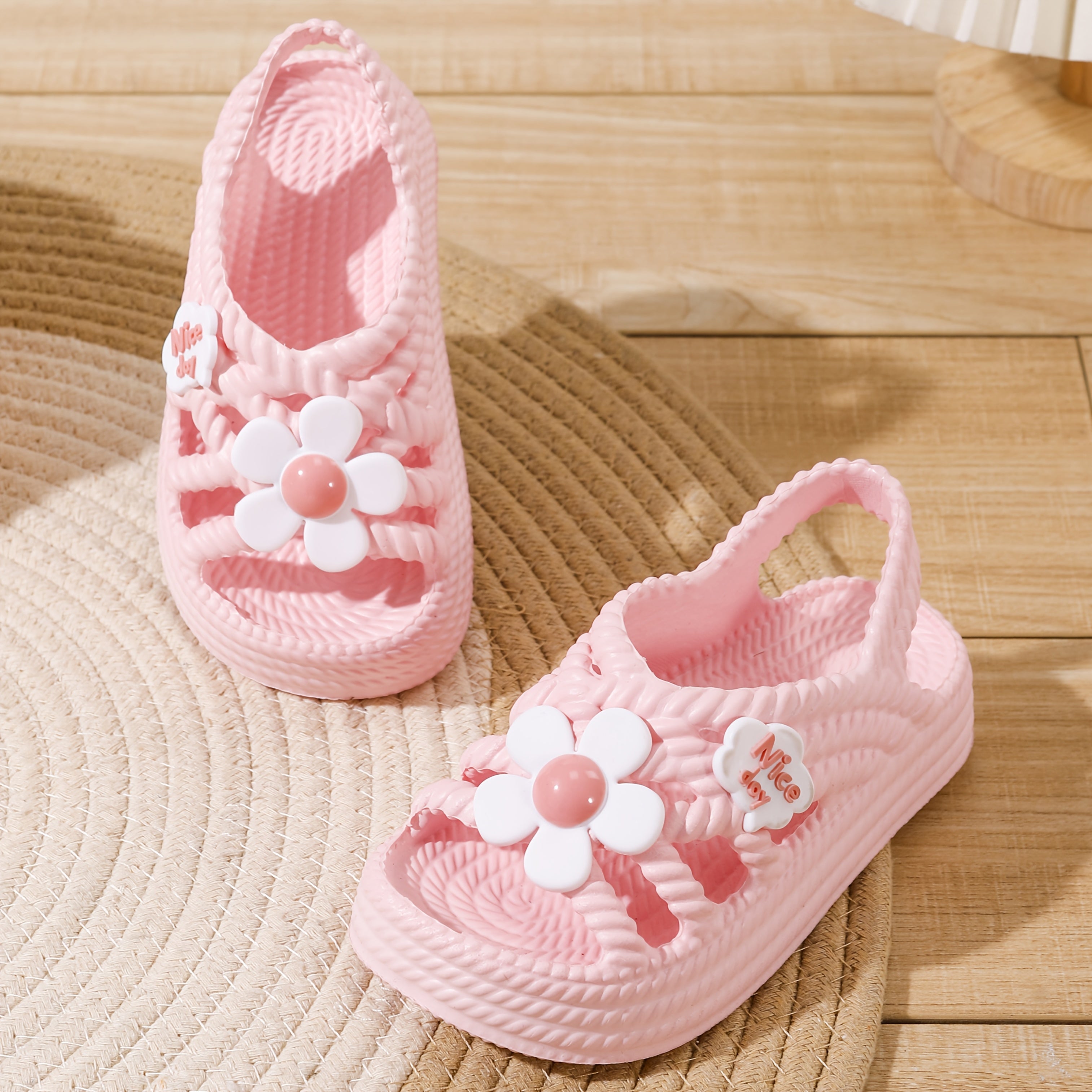 Girls' Summer Cartoon Flower Beach Sandals for Ages 14 and Under Low Top Slip-On EVA Non-Slip Sole