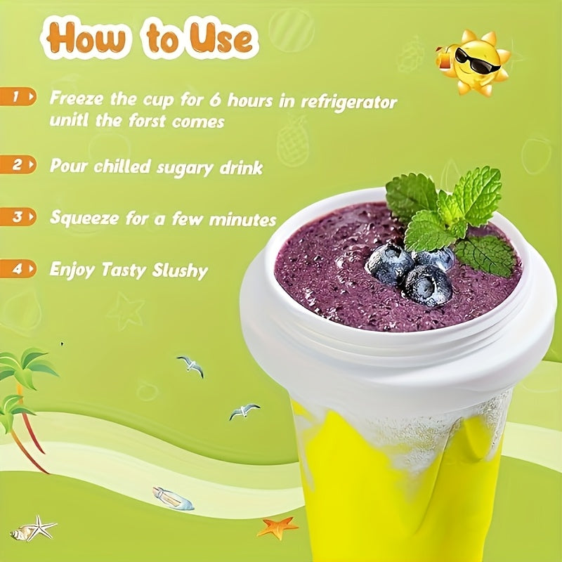 3 Slushie Maker Cup, qopqog'li Magic Squeeze Cup, 2 stakan cho'tkasi va 2 quvurcho'tka bilan. Sutli kokteyl va smoothieslarni muzlatish uchun ideal, oilaviy foydalanish uchun mukammal.