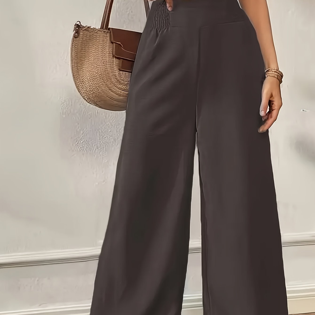 Women's Wide Leg Pants Polyester Solid Color High-Waisted Spring Summer Fall