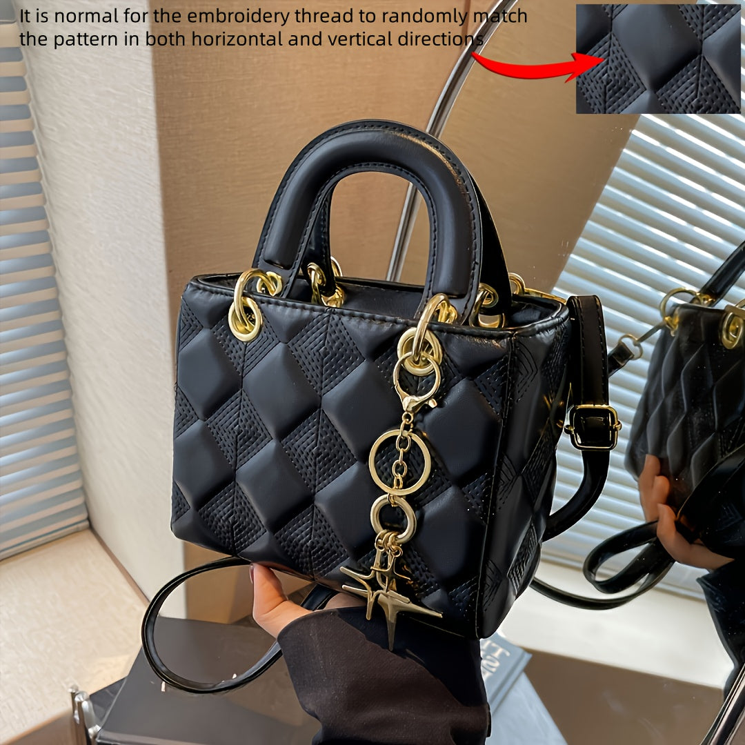 Women's Quilted PU Shoulder Bag Solid Color Zipper Closure for Day and Evening