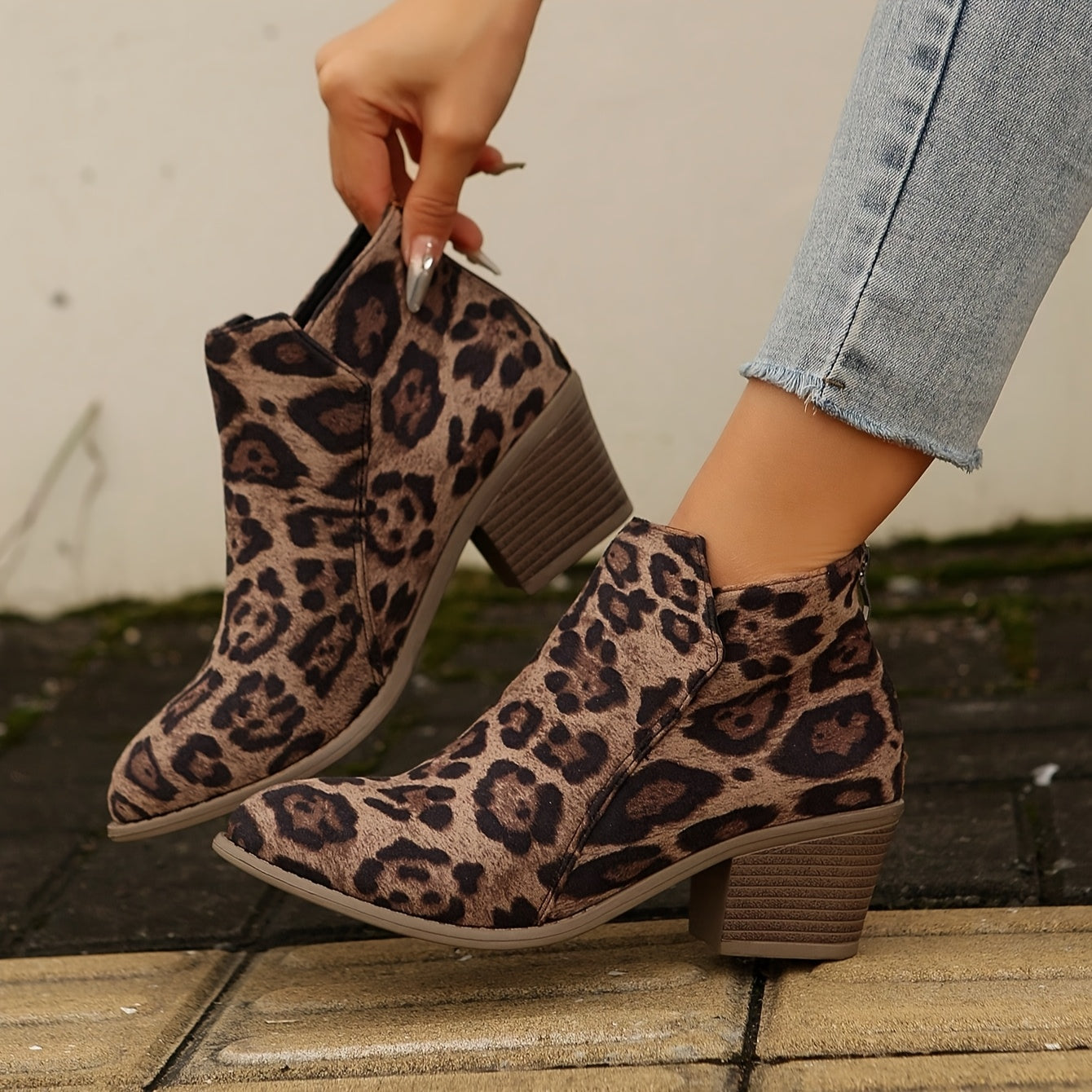 Women's Suedette Ankle Boots with Chunky Heel and Pointed Toe