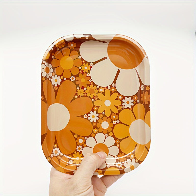 Подлокотник для автомобиля, поднос из нержавеющей стали с цветочным узором, оранжевый и белый, органайзер для хранения