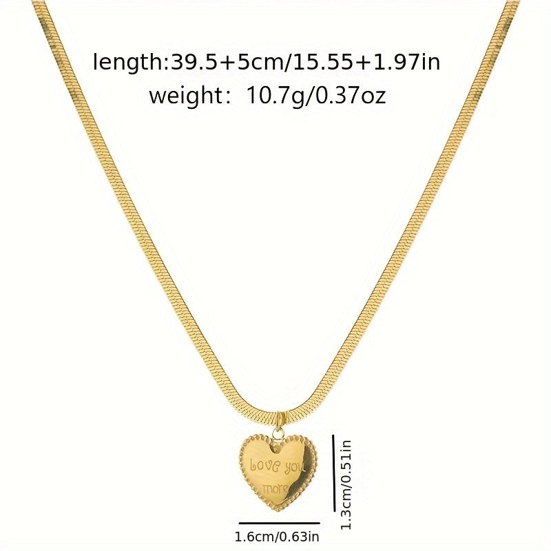 Women’s Heart Pendant Necklace Snake Chain 18K Gold Plated Stainless Steel Gift