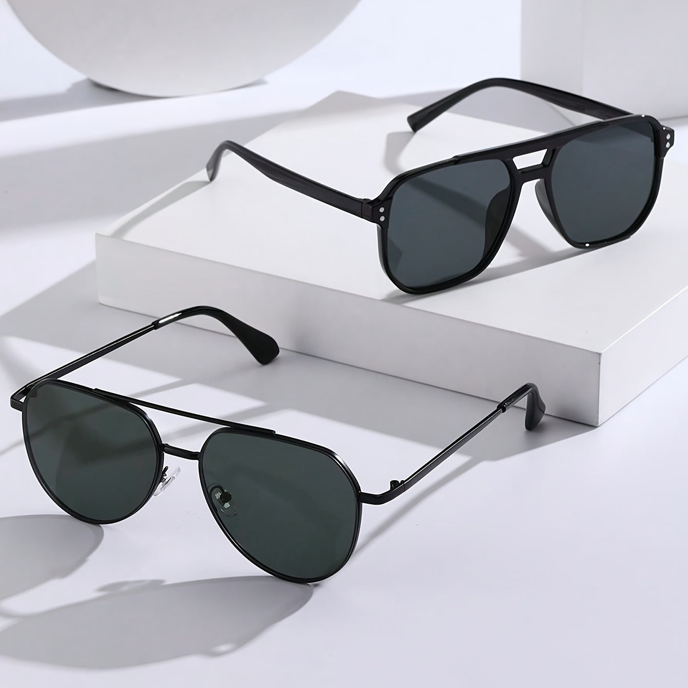 2pc Men's Geometric Double Bridge Plastic and Iron Fashion Glasses Wide