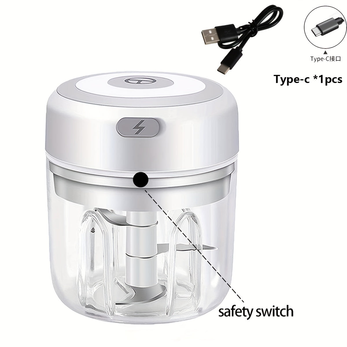 Electric Mini Garlic Chopper with 100/250ml Capacity USB Food Grinder Vegetable Crusher