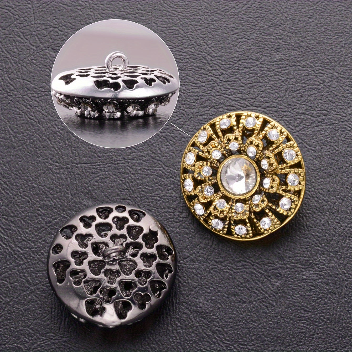 Set of 5 Vintage Round Rhinestone Buttons for Sweaters, Blazers, Coats