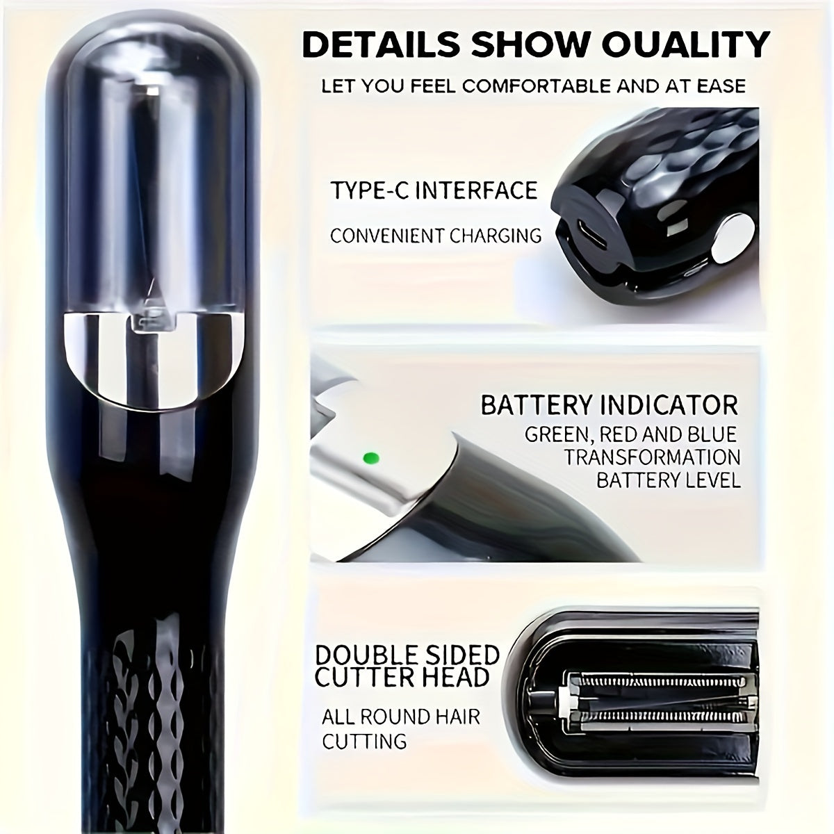 Portable USB Rechargeable Hair Clippers for Split End Repair
