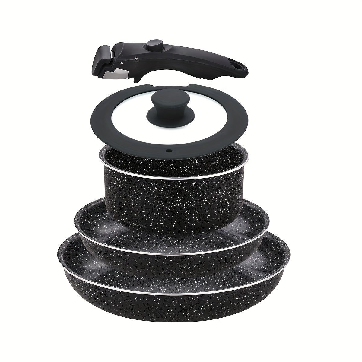 Juego de utensilios de cocina de aluminio con 5 piezas, asas desmontables, apilables, apto para horno, para cocina y camping