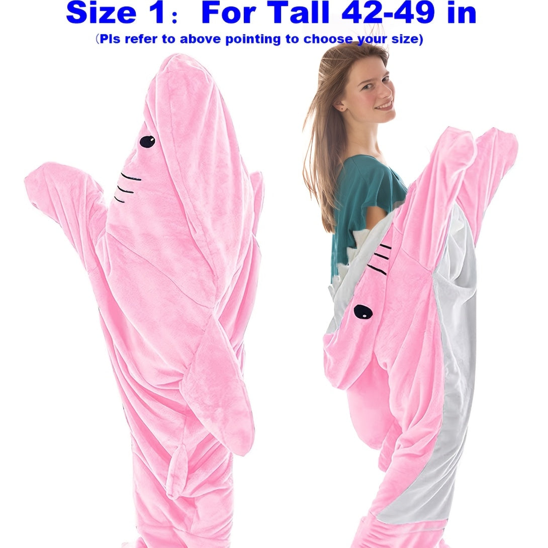 Kids Shark Hoodie Blanket Cozy Flannel Sleep Sack Blue