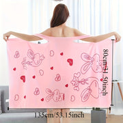 Махровое полотенце для женщин с изображением мультяшного кролика, с грудным ремешком для удобного ношения. Изготовлено из стойкого к выцветанию, впитывающего полиэстера. Мягкое, быстро сохнущее и современного стиля.