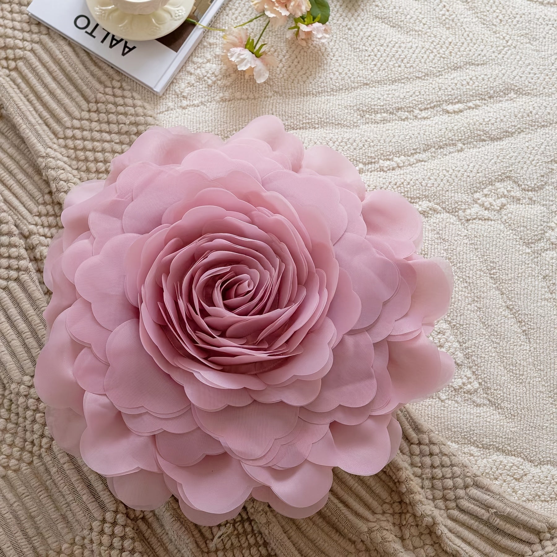 Funda de cojín de flores de tul de princesa en 3D, lujo ligero, decoración para dormitorio y sala de estar