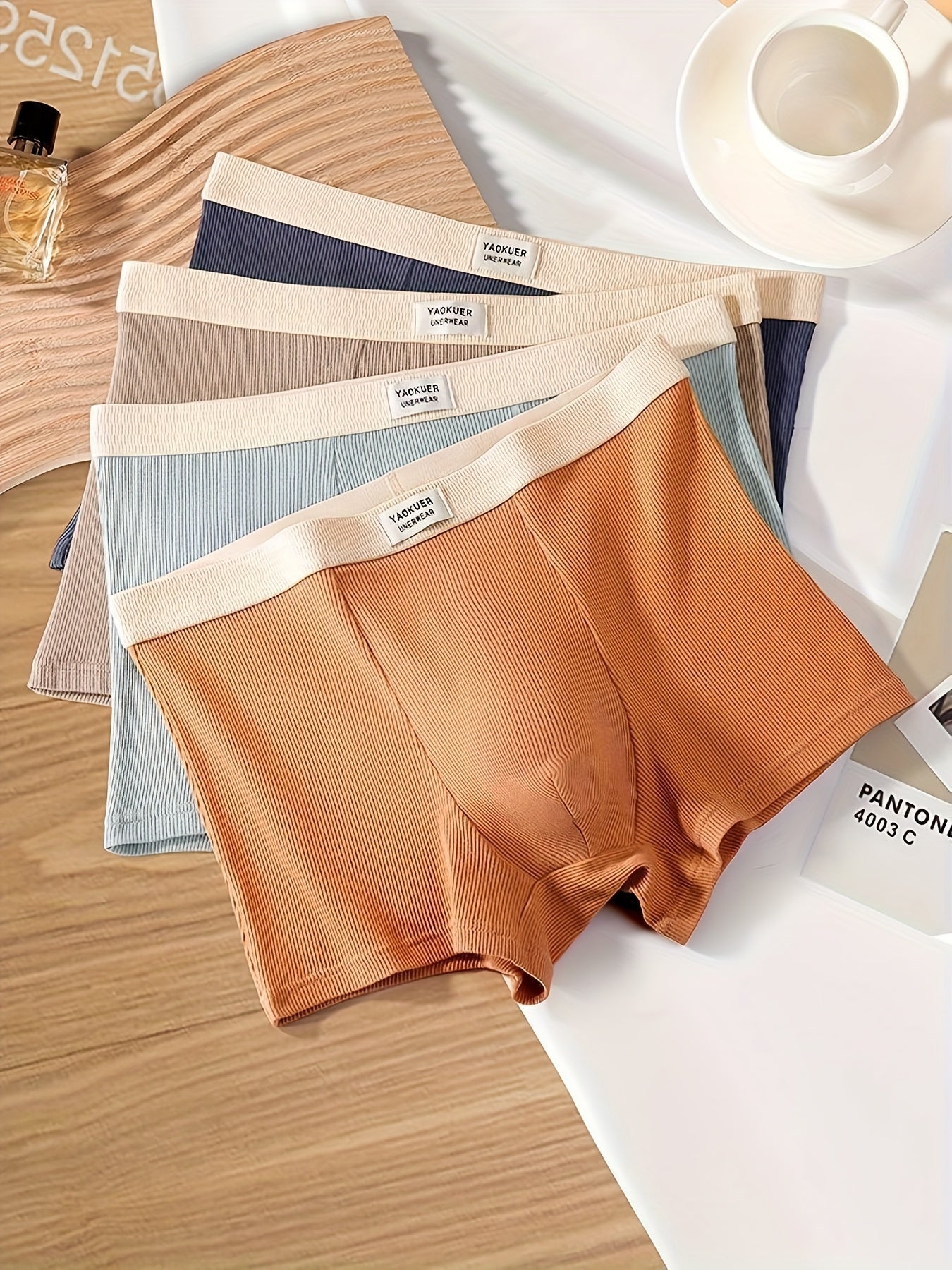 Men's Cotton Boxer Briefs Breathable Quick-Dry Soft Skin-Friendly Mid-Waist Underwear for Daily Wear and Casual Sports