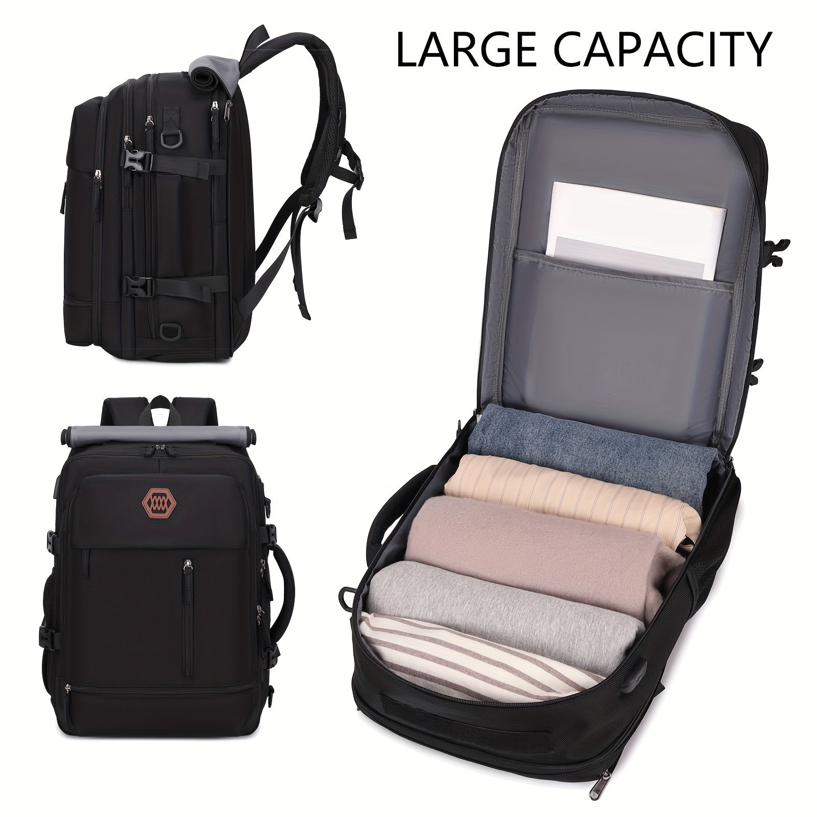 Large Polyester Backpack with Shoe Compartment USB Port and 17-Inch Laptop Storage