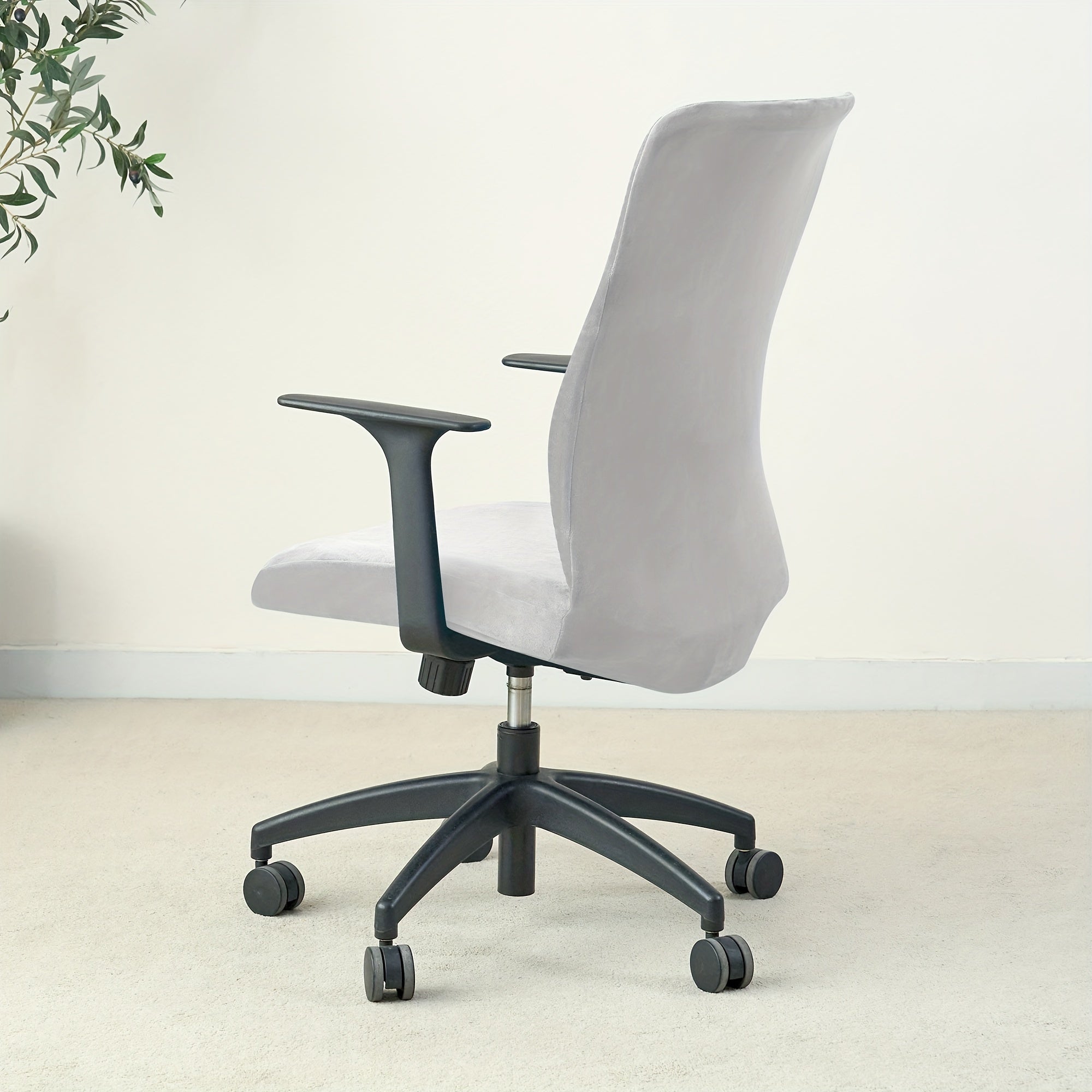 Silver Fox Velvet Office Chair Slipcover Elastic Band Stretch Protector Machine Washable