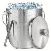 Large 3L Stainless Steel Double-Walled Ice Bucket with Lid and Tongs