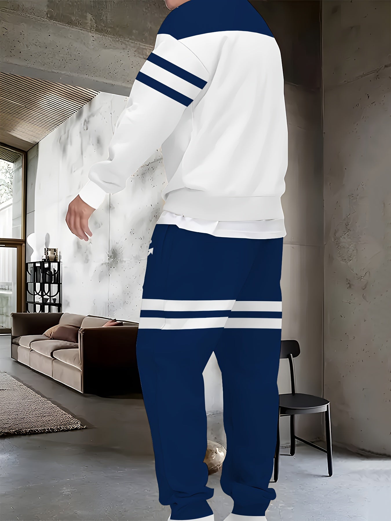 Men's Polyester Print Sweatshirt and Joggers Set Casual Comfortable