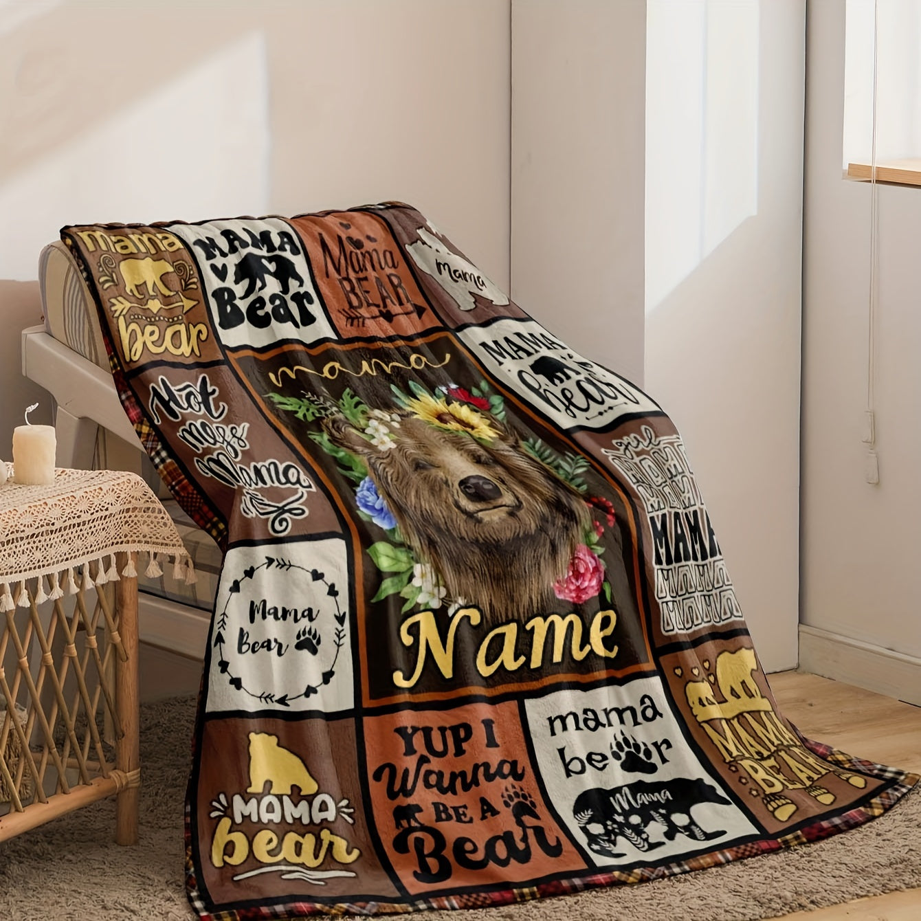 Reversible Throw Blanket for Mom with Vibrant Digital Print and Knitted Texture