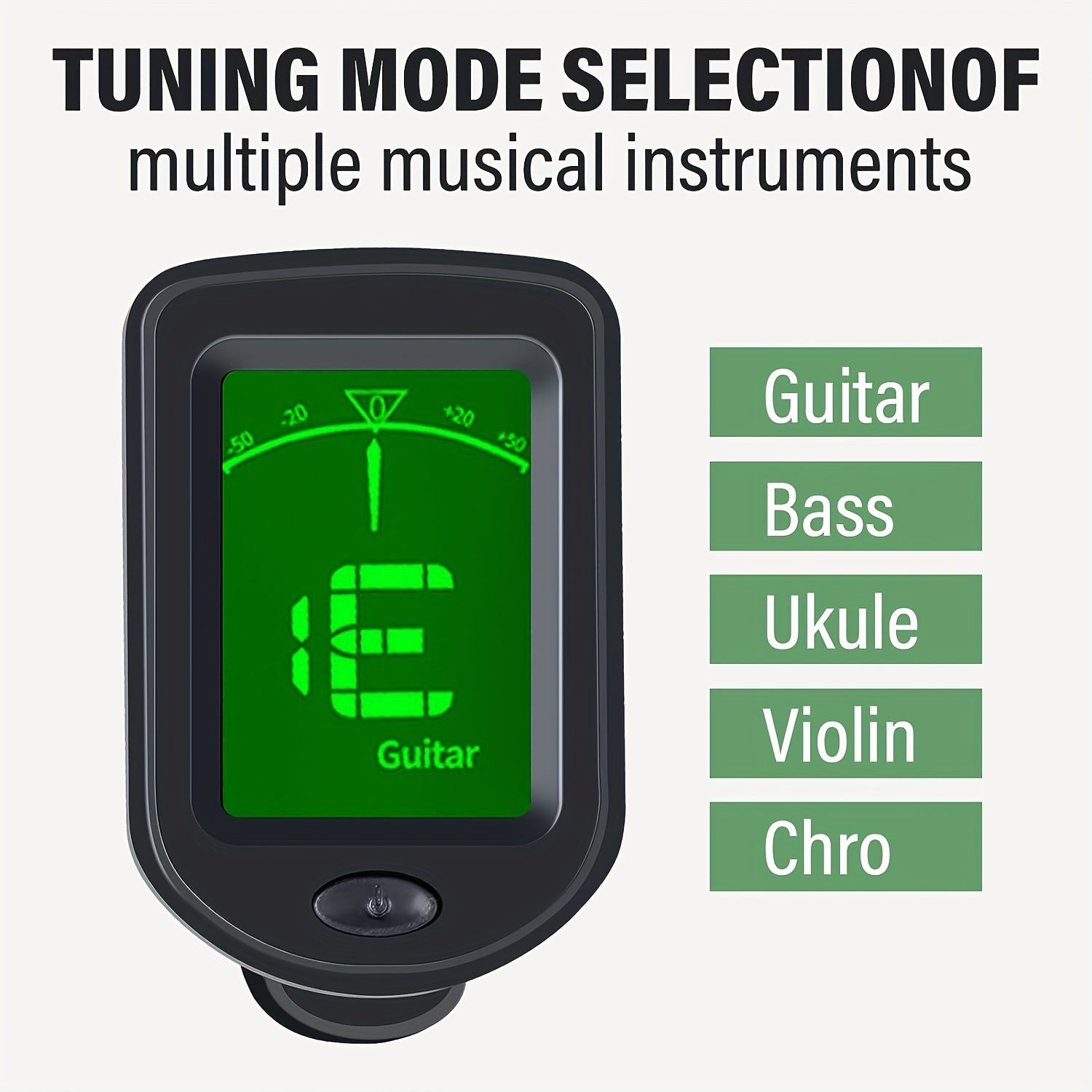 Clip-On Guitar Tuner with 360-Degree Display Black Battery Powered