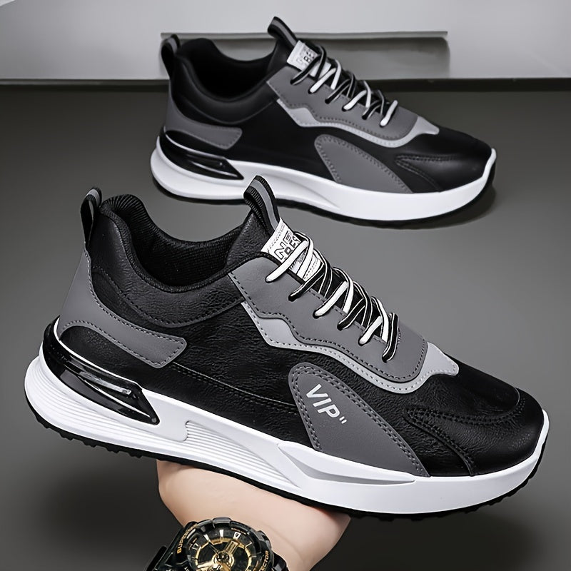 Men's Color Block Lace-Up Non-Slip Running Shoes for Gym Workout Casual Sneakers