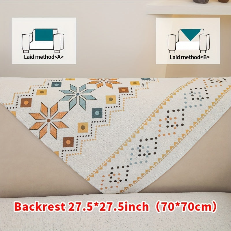 Чехол для дивана из шенилла "Богемные четыре сезона" с геометрическим вышитым узором, обеспечивает защиту дивана и противоскользящие свойства для домашнего декора в спальне, офисе и гостиной.
