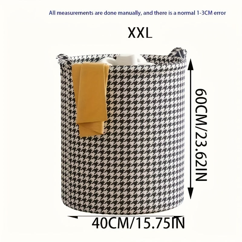 cesta de ropa redonda con asa, cesta de almacenamiento de tela plegable, patrón de cuadrícula de mil pájaros