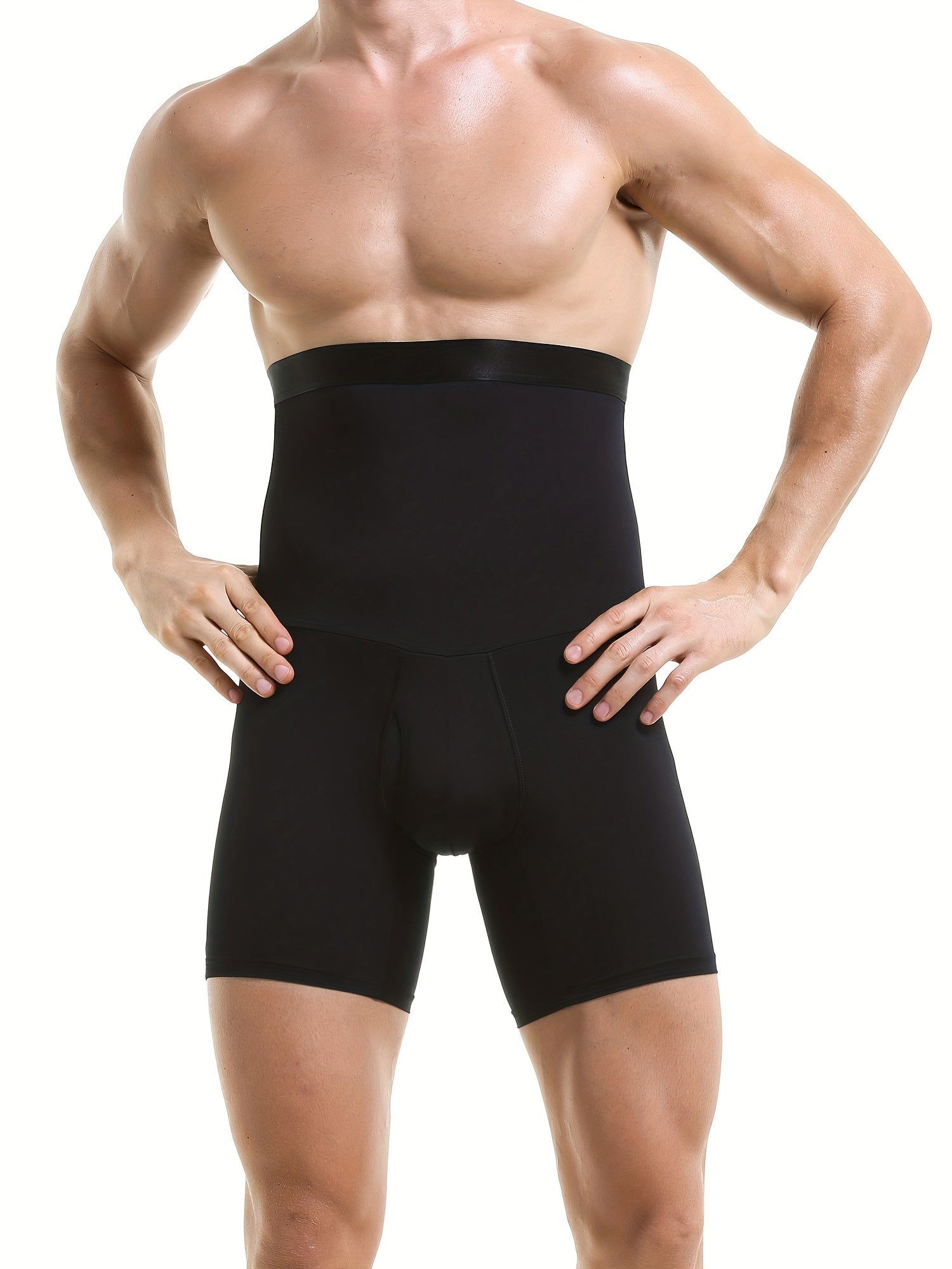 Men's High Waist Tummy Control Shapewear Shorts Solid Nylon Slim Fit