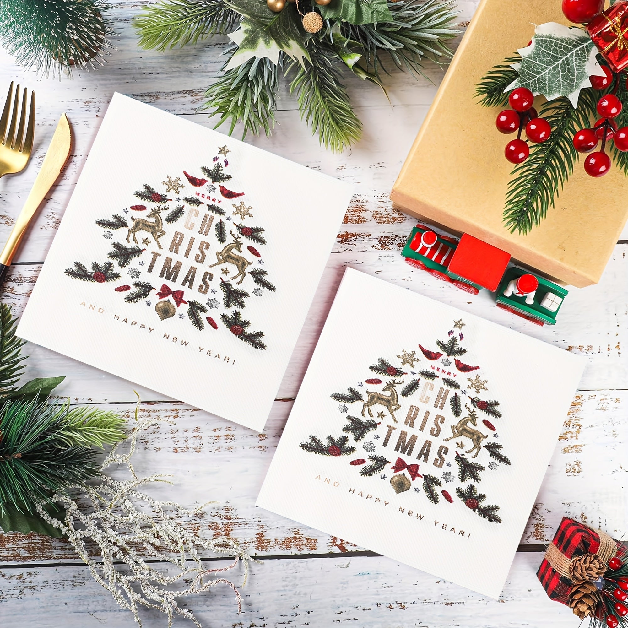 Одноразовые салфетки с дизайном новогодней елки, 2 слоя, для праздничных вечеринок, упаковка 50 шт.