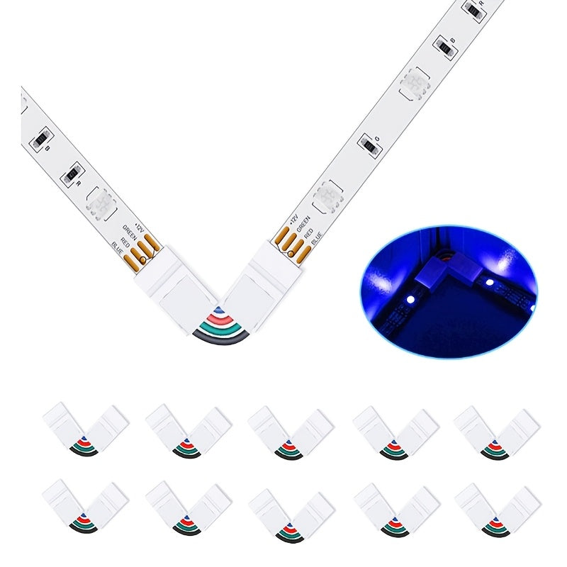 2/3/4-pin LED lentalar uchun burchakni sozlash mumkin bo'lgan L shaklidagi ulanishlar, 8/10mm kenglikdagi 5050 RGB lentalariga mos keladi. Klipga ulanish, payvandlash talab qilinmaydi.