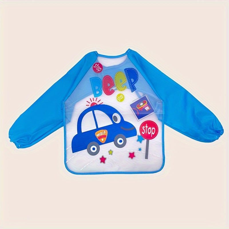 Waterproof Blue Car Bib for Kids, Easy Clean, Polyester, 0+ Years