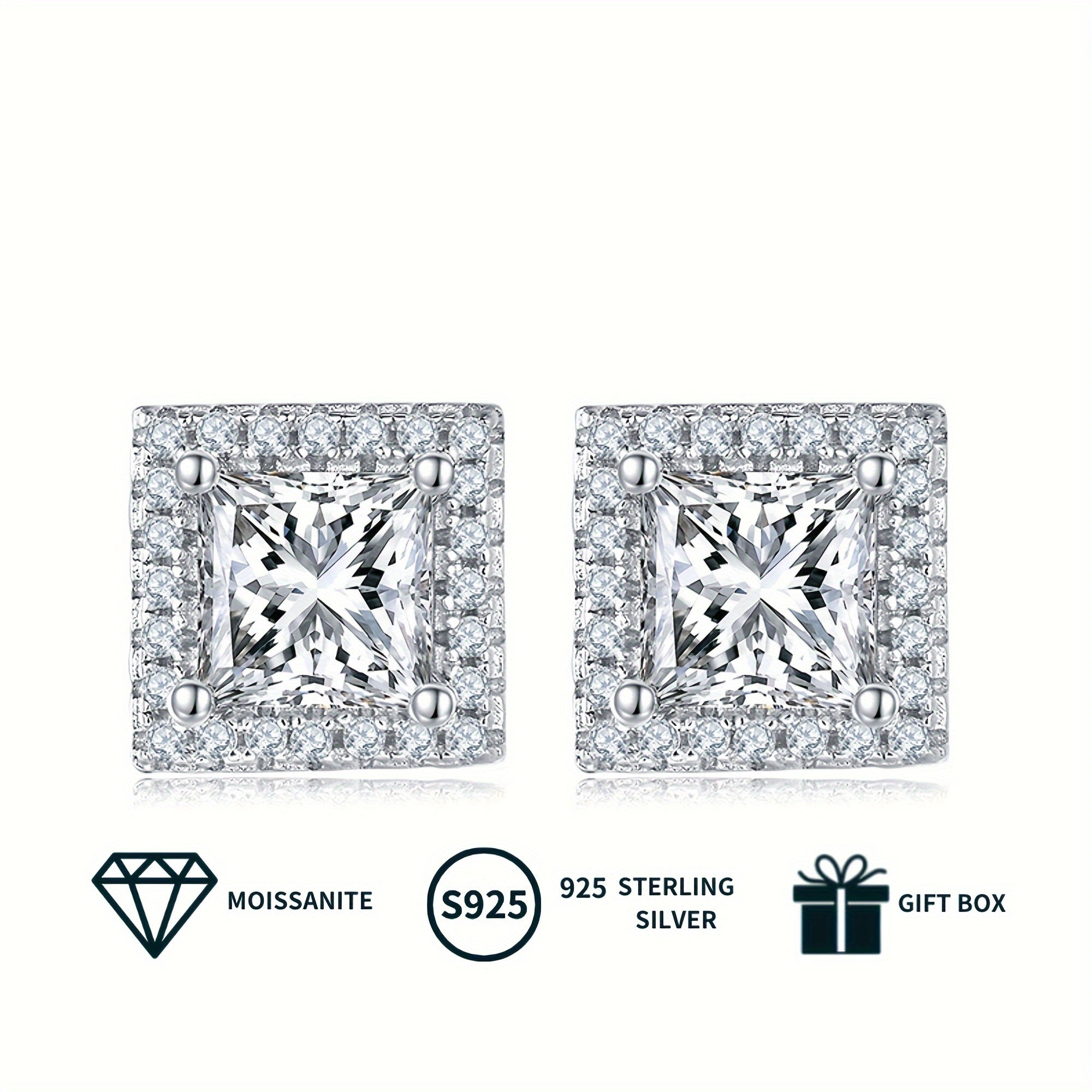 Square Moissanite Jewelry Set for Women with Necklace and Earrings Sterling Silver Engagement Wedding Anniversary Gift