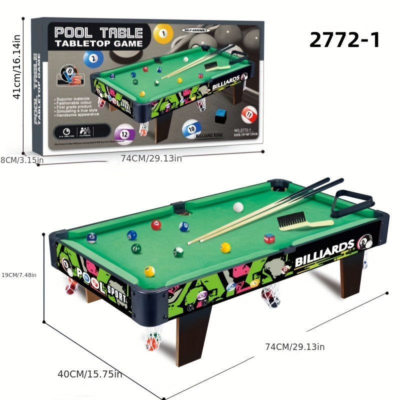 Self-Assembled Wooden Pool Table Set with Cues and 15 Balls for Indoor Play Multiple Sizes