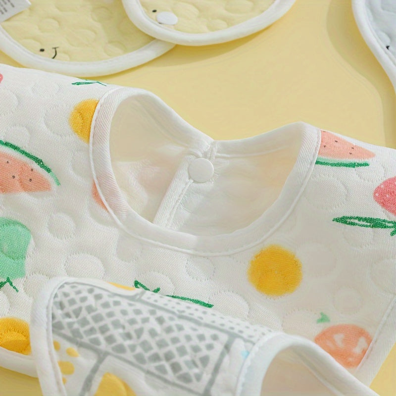 Set of 5 Soft Cotton Baby Bibs Waterproof Cartoon Designs for Feeding and Gifts