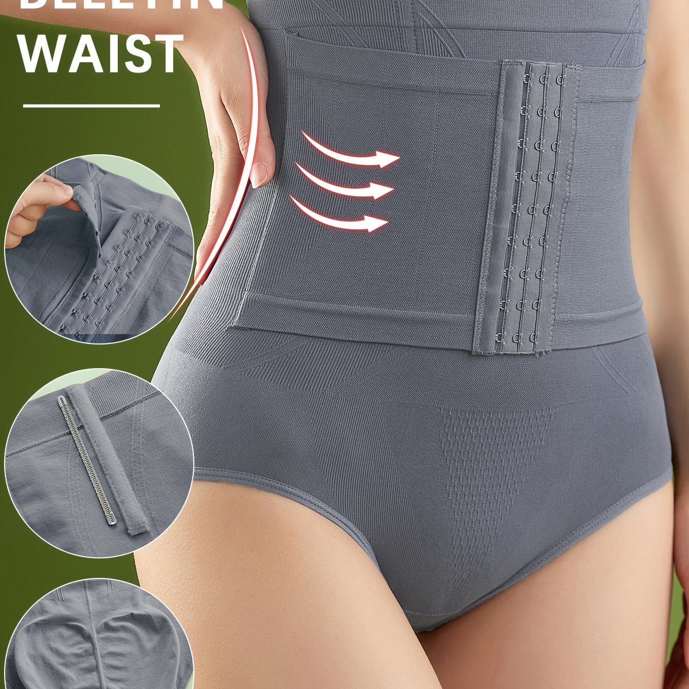 Women's High-Waisted Tummy Control Shapewear Briefs Nylon Spandex Knit Front Closure