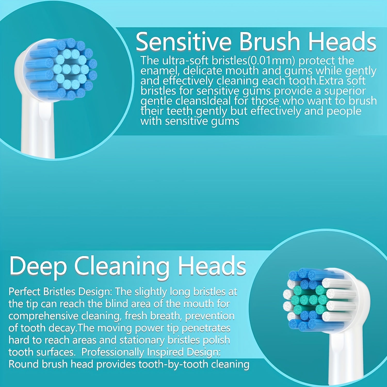 Replacement Electric Toothbrush Heads Pack of 16 for Sensitive and Precise Cleaning