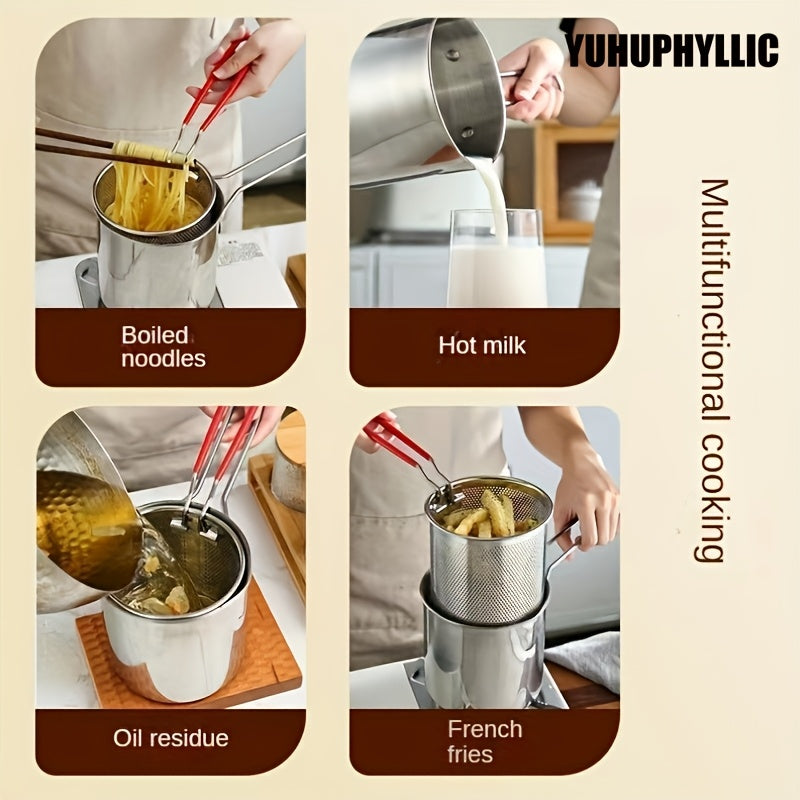 Freidora de acero inoxidable con soporte para filtro para papas fritas crujientes, pescado, pollo