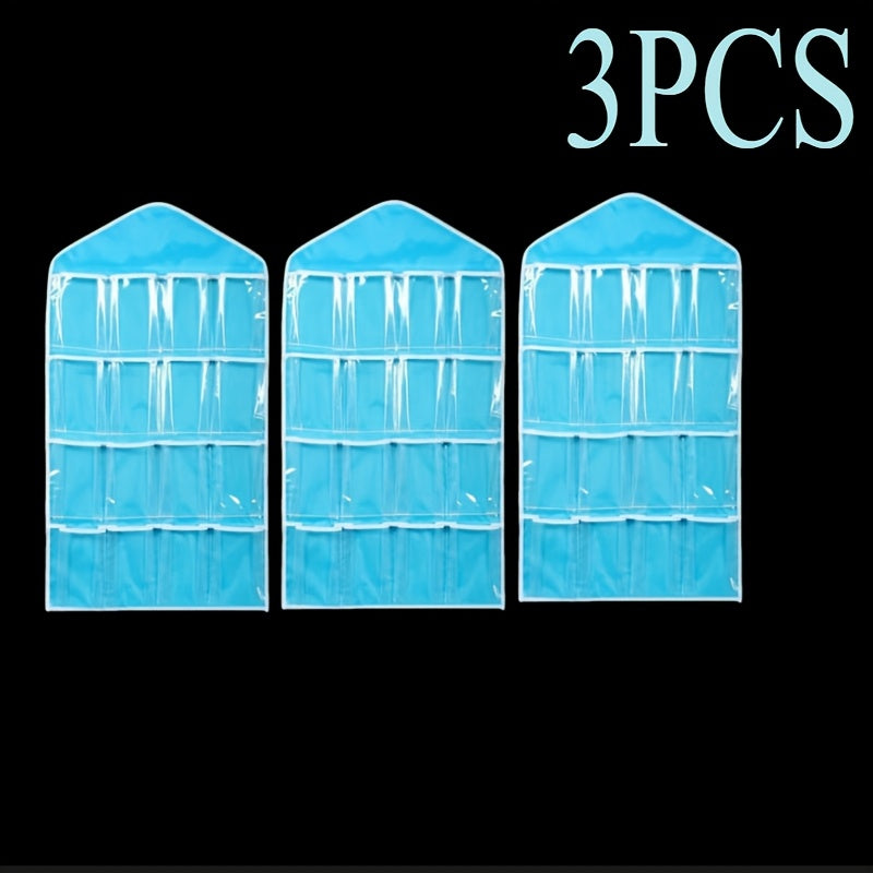 Set of 3 Hanging Storage Bags with 16 Pockets for Socks Underwear and Accessories Space-Saving Wardrobe Organizer