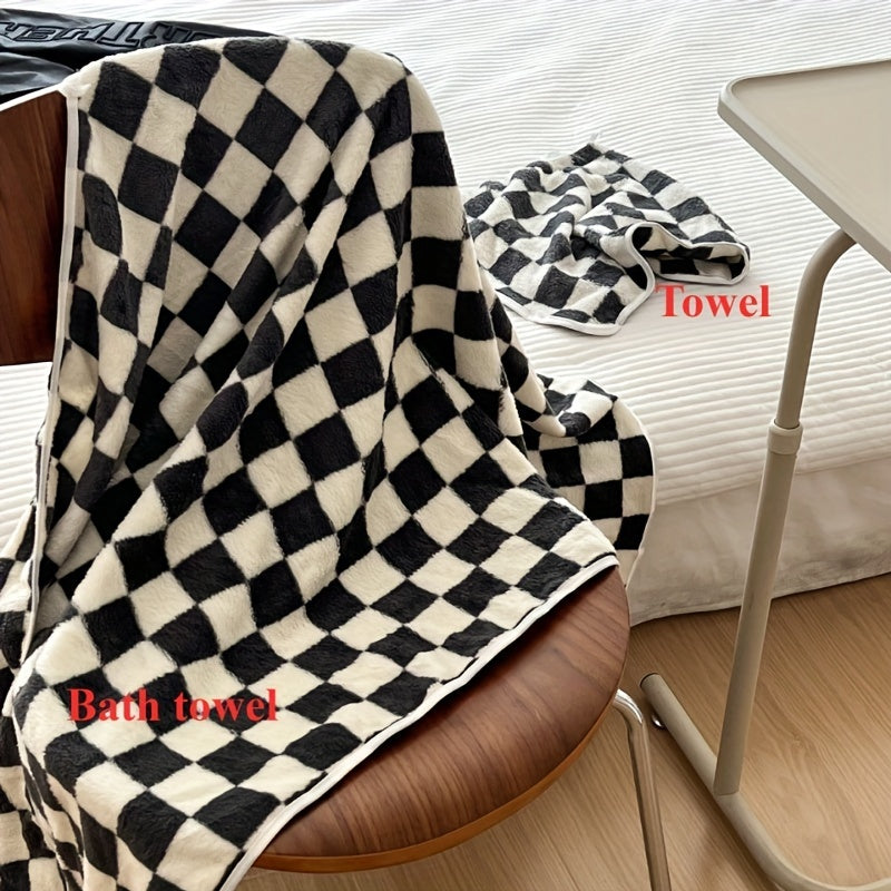 Checkerboard Pattern Soft Face Towel Absorbent and Comfortable for Bathroom Gym Kitchen